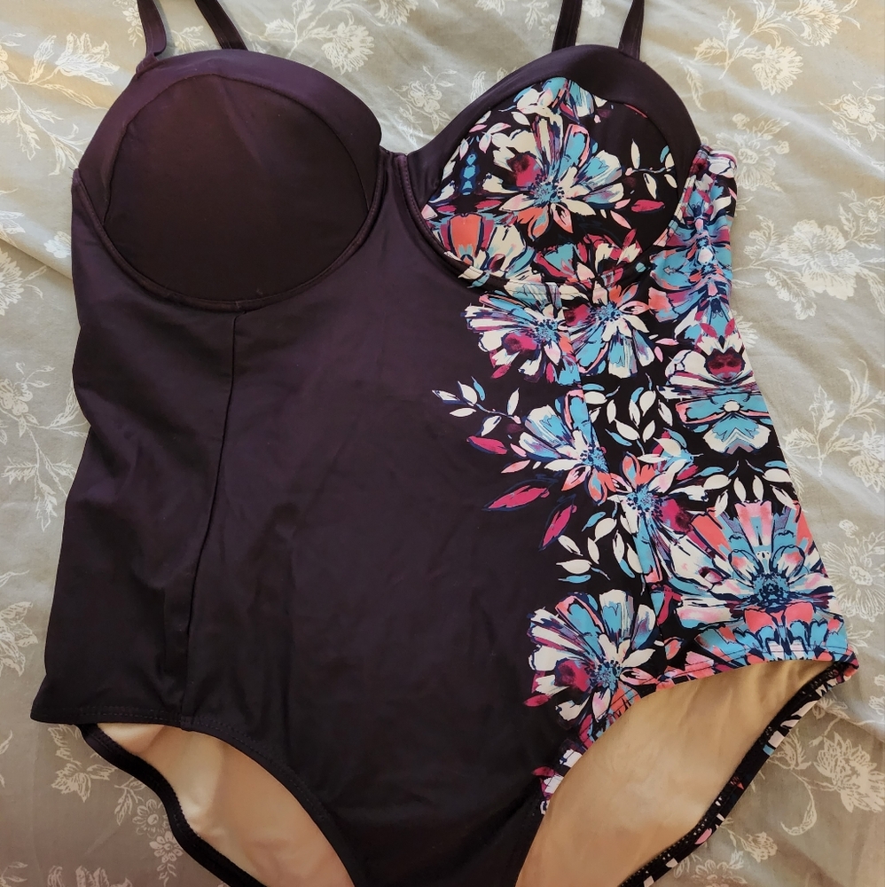 Plum One-piece with floral accent